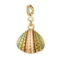 Colorful gold-toned stainless steel seashell charm with multi-color enamel stripes - Shell / Multicolor Shell (Gold Clasp)