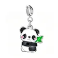 Charm panda mignon avec feuille de bambou verte en émail pour création de bijoux DIY - Panda (Fermoir Argenté)