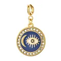 Vergoldeter Edelstahl Evil Eye Anhänger mit blauem Emaille, Mond und Straßsteinen - Blauer Halbmond Runder Stil (10)