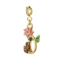 High-quality enamel daisy flower and monkey charm in gold finish for DIY jewelry - Monkey with Pink Flower Spring Clasp (7-1)