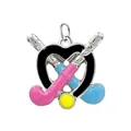 Enamel field hockey heart charm in colorful finish for sports DIY accessory. - Golf/Hockey Stick / Silver Band