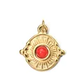 Stainless steel sunburst pendant with center red stone for DIY jewelry making - Wavy Edge Red Natural Stone Style (5-1)