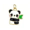 Breloque en émail panda de dessin animé avec feuille de bambou pour bijoux DIY dorés - Panda (Anneau Doré)