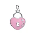 Pink enamel heart lock pendant with silver stars for DIY jewelry making accessories - 粉色心形锁款式(银色圆环) / 22mm