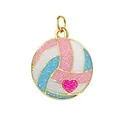 Sporty volleyball charm in pink and blue enamel with a heart detail for DIY jewelry - Volleyball / Gold Band