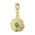 Elegant gold stainless steel wavy circle pendant featuring a green natural stone inlay - Wavy Pleat Green Natural Stone Style (2-2)