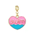 Pink and blue enamel heart charm with 'swim' lettering for DIY jewelry - "swim" Letter Heart Pendant - Clasp Style / Gold