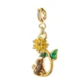 Golden stainless steel charm pendant with yellow enamel daisy and brown monkey design - Monkey with Yellow Flower Spring Clasp (8-1)