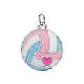 Sporty pastel enamel volleyball pendant with pink heart and glitter accents - Volleyball / Silver Band