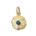 Elegant gold plated stainless steel wave edge round pendant with blue natural stone inlay - Wavy Pleat Dark Blue Natural Stone Style (1-3)