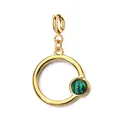 Pendentif circulaire en acier inoxydable doré 18K avec incrustation de malachite - Pendentif Anneau à Ressort / Or avec pierre verte