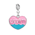 Exquisite pink and blue heart-shaped enamel charm with swim lettering for DIY jewelry - "swim" Letter Heart Pendant - Clasp Style / Silver