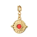 Round gold stainless steel sunburst pendant charm with a polished red natural stone center - Wave Edge Red Stone Style (6-1)