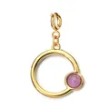 Pendentif circulaire DIY en acier inoxydable plaqué or 18 carats avec pierre naturelle - Pendentif Anneau à Ressort / Or avec Zircone Rose