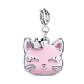 Pendentif chat de dessin animé rose avec couronne pour bijoux DIY. - Chat (Fermoir Argenté)