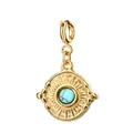 Premium gold-plated stainless steel round pendant featuring a turquoise stone inlay - Sunburst Light Blue Textured Stone Style (6-2)