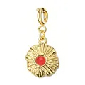 Gold stainless steel round charm with red stone and wavy edge for jewelry making - Wavy Pleat Red Stone Style (2-6)