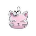Pendentif chat en émail rose avec une couronne argentée pour création de bijoux DIY - Chat (Anneau Argenté)