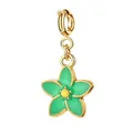 Green enamel daisy flower charm in gold-plated stainless steel for DIY jewelry making - Green Daisy - Circular Spring Clasp Style (11-1)