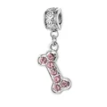 Silberner Hundeknochen-Anhänger mit rosa Kristallen für DIY-Schmuckgestaltung - Rosa Knochen (Silberne Schlaufe)