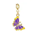 Breloque papillon en émail violet et jaune avec finition dorée pour bijoux DIY - Imprimé Papillon (Boucle en Or)