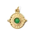 Gold-plated stainless steel sunburst pendant charm with a round green natural stone - Sunburst Green Stone Style (5-5)