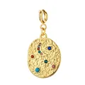 Goldener Edelstahl Anhänger Oval mit Bösem Blick und bunten Mond- und Sternsymbolen - Goldener Ovaler Tarotkarten Anhänger mit Bunten Strasssteinen (Nur Anhänger) (18-1)