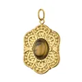 Colgante vintage de acero inoxidable dorado con piedra natural de ojo de tigre oval - Tiger's eye stone flower card / Without Clasp