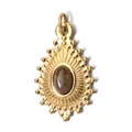 Ciondolo vintage in acciaio al titanio dorato con pietra naturale marrone ovale - Sun Drip Anello-Originale