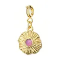 Elegant gold stainless steel wavy round pendant featuring a pink natural stone cabochon - Wave Edge Pink Purple Stone Style (2-7)