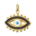 Vergoldeter Edelstahl Evil Eye Anhänger mit schwarzen und blauen Emaille-Details - Augenförmiges Emaille mit Perlenrand (12-1) / Blau