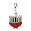 Silver-plated Kinara pendant with red green black enamel for Kwanzaa jewelry making - Candle in Bowl Style (Silver Clasp)