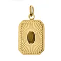 Colgante rectangular de acero dorado con patrón de rayos de sol y piedra ojo de tigre. - Tiger's eye square beads / Without Clasp