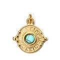 Exquisite gold stainless steel round pendant featuring a turquoise stone and sunburst edge - Sunburst Wave Edge Light Blue Stone Style (5-2)