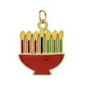 Gold-toned Hanukkah Menorah enamel charm pendant for DIY bracelets and necklaces - Candle in Bowl Style (Gold Ring)