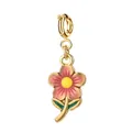 Delicate golden stainless steel enamel daisy flower charm pendant for DIY jewelry making - Pink Flower with Spring Clasp (15-1)