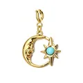 Pendentif lune et étoile plaqué or 18 carats avec pierre turquoise pour bijoux - Pendentif anneau soleil et lune (avec fermoir à ressort) / Or avec pierre cyan