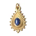 Elegante ciondolo in acciaio al titanio dorato con pietra blu ovale e dettaglio raggio - Sun Drip Anello-Blu
