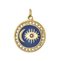 Vergoldeter Edelstahl-Evil-Eye-Anhänger mit blauem Emaille und Mond - Strassbesetzte Blaue Mondsichel Rundplatte (10-1) / Dunkelblau