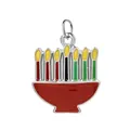 Kwanzaa Kinara enamel charm pendant in Pan-African colors for DIY jewelry making - Candle in Bowl Style (Silver Ring)