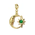 Pendentif céleste lune et étoile en acier inoxydable plaqué or 18 carats avec pierre naturelle verte - Pendentif anneau soleil et lune (avec fermoir à ressort) / Or avec pierre verte