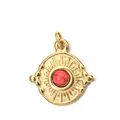 Gold stainless steel sunburst pendant with a central red stone for DIY jewelry - Sunburst Pattern Red Natural Stone Pendant (5-4)