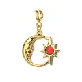 Pendentif céleste en acier inoxydable plaqué or 18 carats avec pierre rouge, motif lune - Pendentif anneau soleil et lune (avec fermoir à ressort) / Or avec pierre rouge