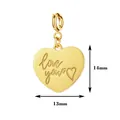 Colgante de corazón en acero inoxidable dorado grabado Love You, 13x14mm para joyería - Loveyou heart brand / Con cierre de resorte
