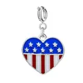 Heart-shaped charm pendant featuring American flag pattern in red, white and blue enamel - US Flag Heart Style (Silver Clasp) / 15x15mm