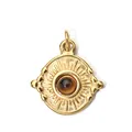 Elegant gold-plated stainless steel sunburst pendant with a central brown stone - Sunburst Pattern Brown Natural Stone Pendant (5-6)