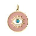 Vergoldeter Edelstahl-Anhänger Böses Auge mit rosa Emaille und blauem Stein für DIY-Schmuck - Rosa Basis Tarotkarte Rundplatte (2-1) / Rosa