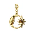 Pendentif soleil et lune en acier inoxydable plaqué or 18K avec œil de tigre naturel - Pendentif anneau soleil et lune (avec fermoir à ressort) / Or avec pierre oeil de tigre