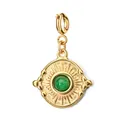Vintage gold stainless steel sunburst charm pendant with green natural stone for jewelry DIY - Sunburst Wave Edge Green Natural Stone Pendant (With Spring Clasp) (6-5)