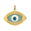 Goldener Anhänger aus Edelstahl mit bösem Blick für DIY-Schmuck und Halsketten - Hellgrüne Basis Ovale Strahlenmuster (17-1) / Blassgrün